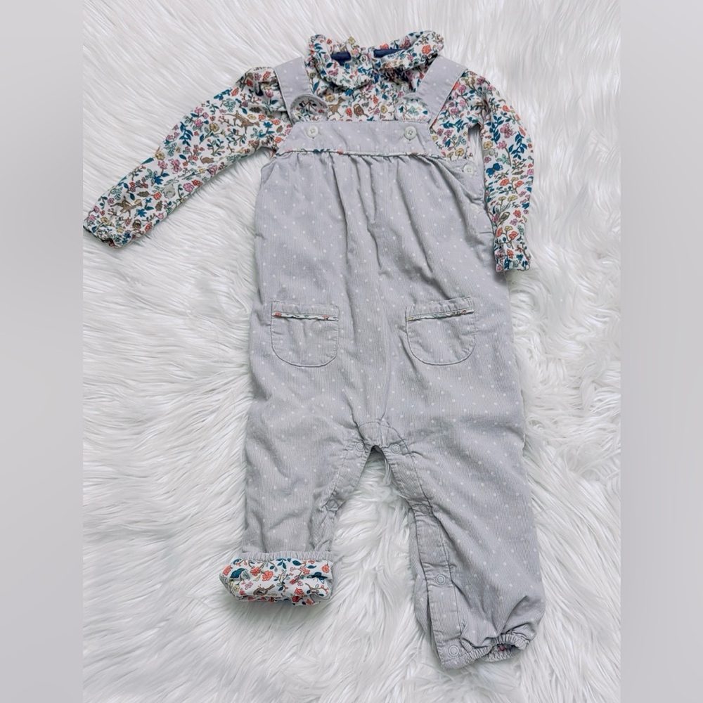 BabyBoden Outfit Set, Cord Overalls 18–24M, Floral Shirt 2–3T | Woodland Print